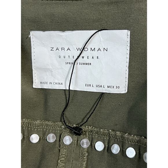 Zara Women Outerwear Metal Studded Army Green Fringe Jacket Western Deco Size L - Picture 6 of 7